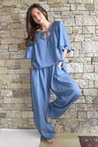 Washed Chambray Shirring Peasant Blouse Mid